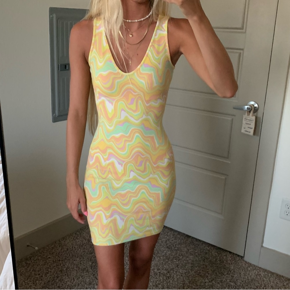 Swirly Yellow Bodycon Tank Dress